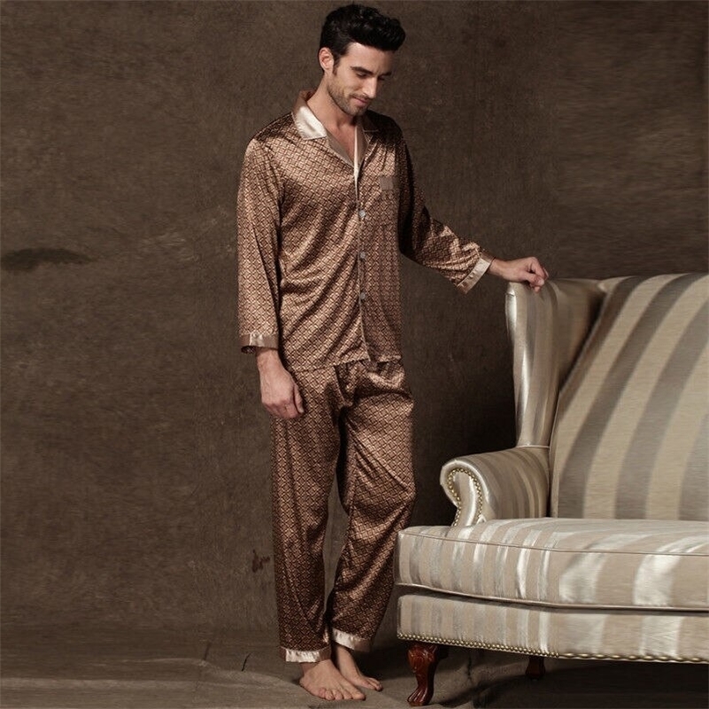 Mens dyed silk sleepwear set mens printed y250427
