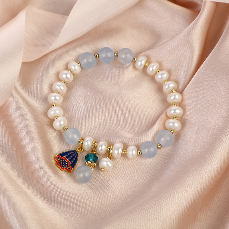Natural Creative Small Fresh Fashion Blue Bead Baroque Crystal Freshwater Pearl Bracelet Cold Wind