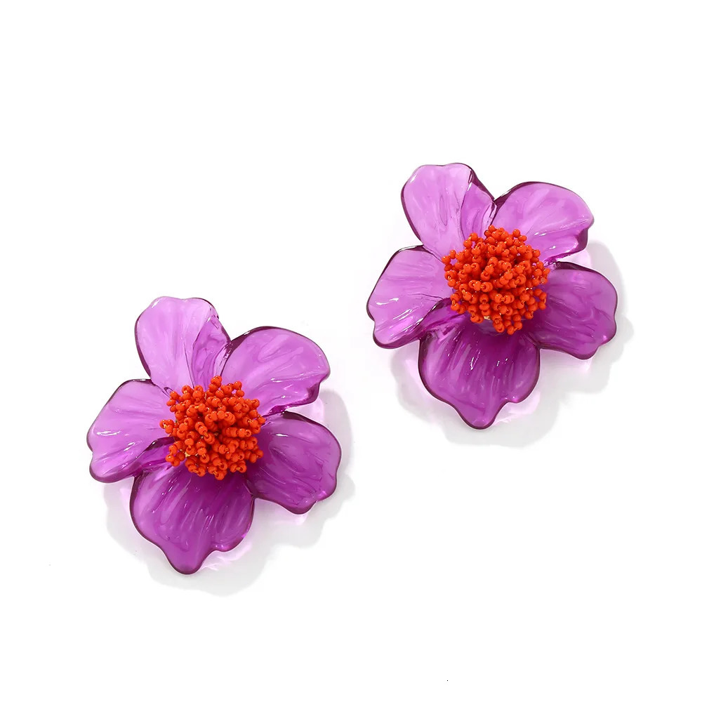 Exaggerated Handmade Bead Purple Resin Acrylic Large Flower Earrings 250514