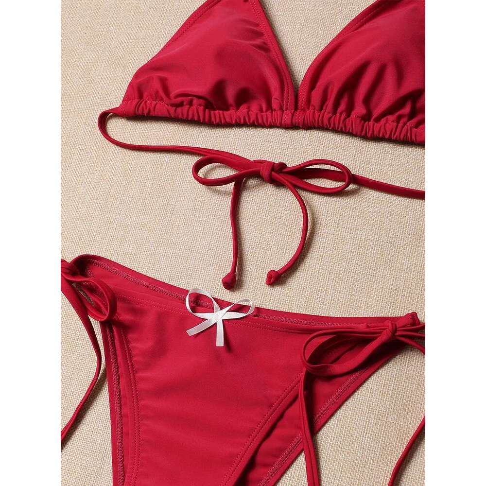Triangle Tie Side Swimsuit New Arrival Biquini Padded Bra Sexy Solid Bikini Set Women's Swimwear Summer Fashion