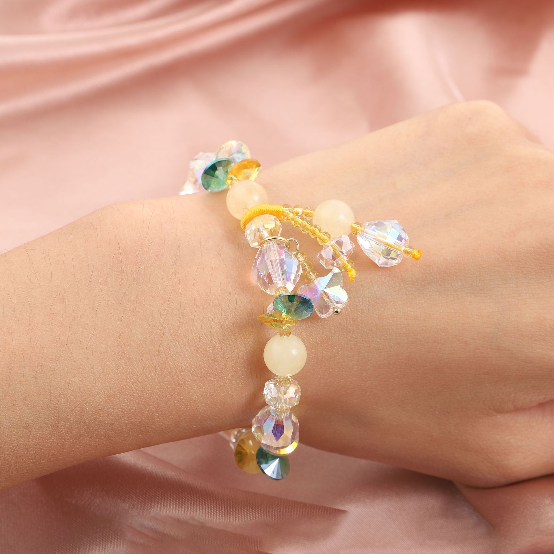 New Color Crystal Bracelet Beaded Stone Elastic for Women's Countryside Style Exquisite Simple Handstring Fashion Jewelry