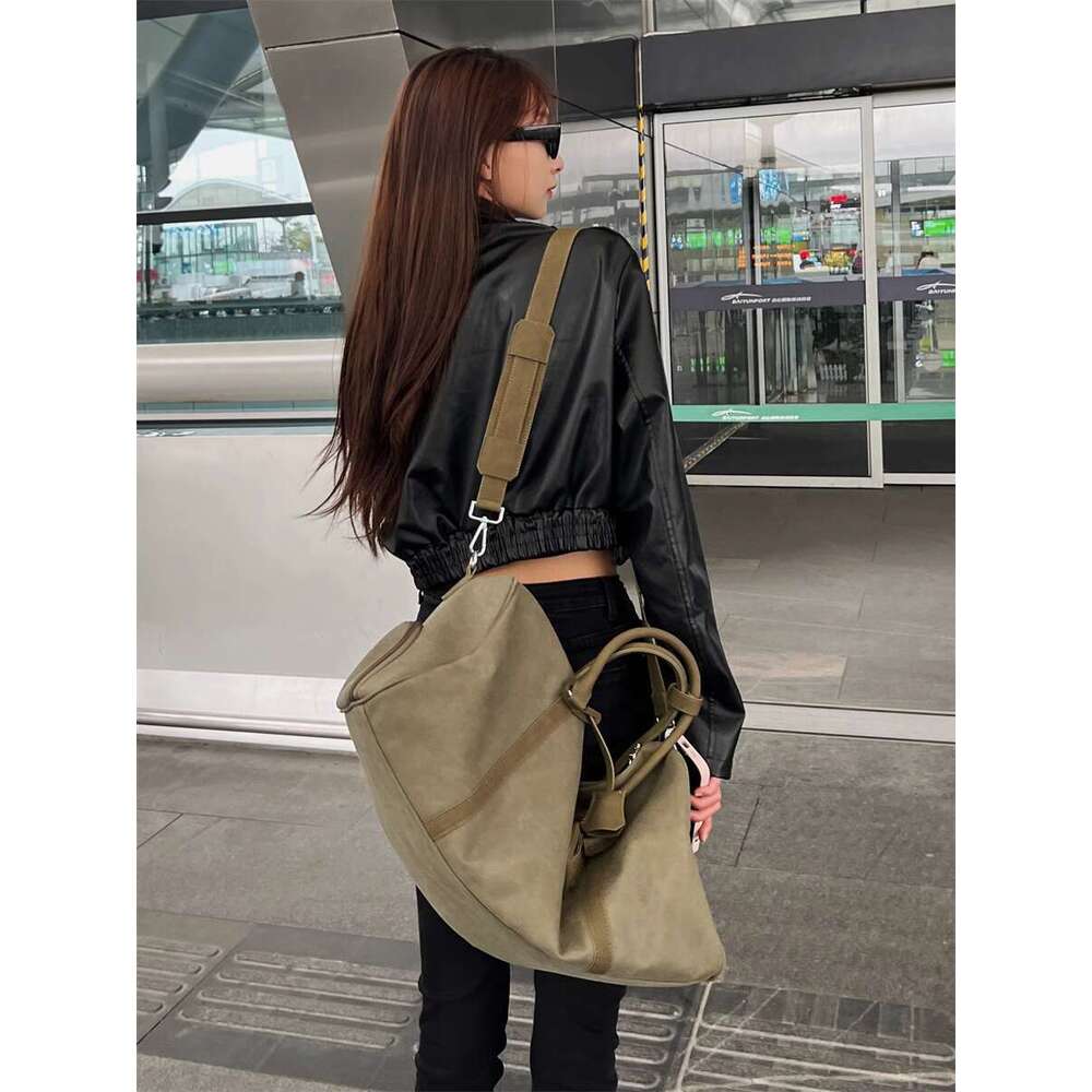 Military Green Canvas Travel for Women New Short Distance Boarding Luggage Fitness Bag Vintage Boston Handbag