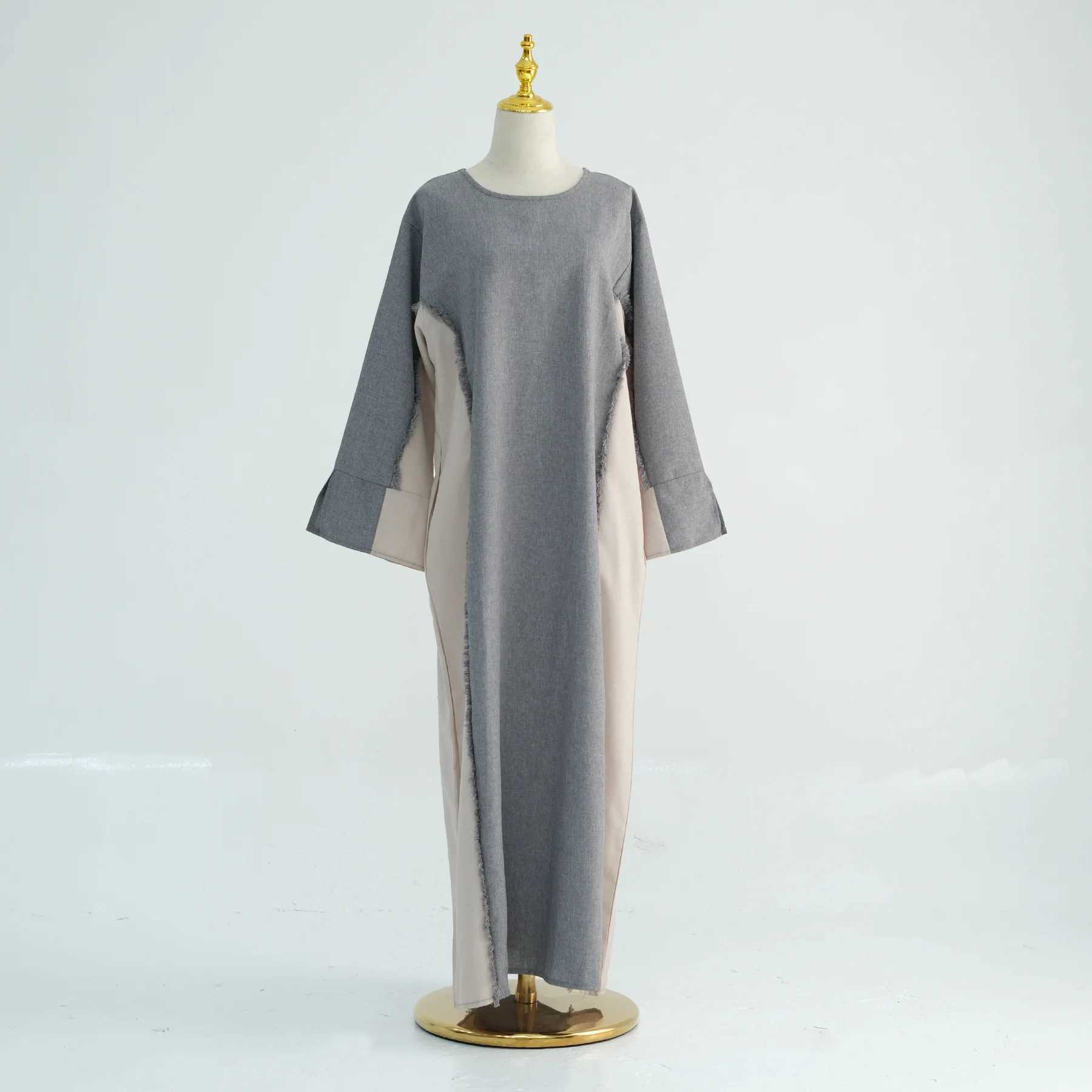 New Moroccan Kaftan Patchwork Muslim Dress Side Color contrast Design Loose Cut Suited for Daily Modest Ramadan Saudi Dressing X250514