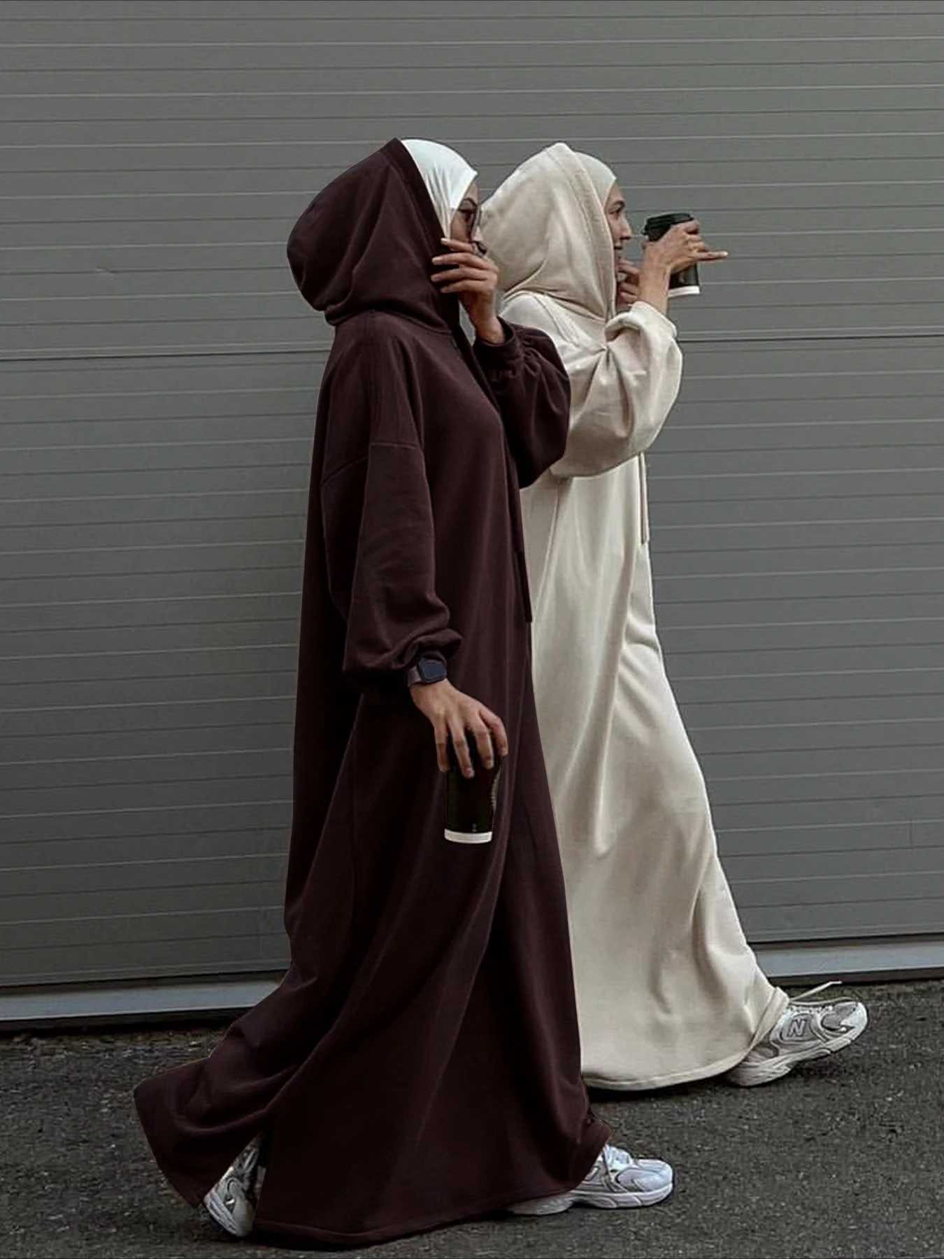 Muslim Women Hoodie Dress Saudi Arabic Long Robe Vestidos Abaya Dubai Morocco Kaftan Jalabiya Eid Ramadan Hooded Dresses Abayas X250514