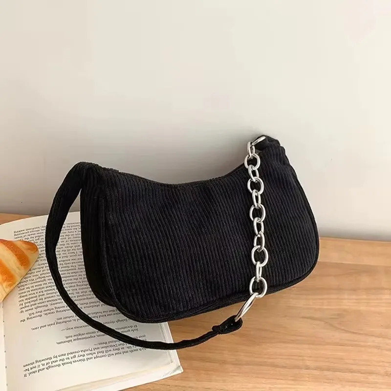Fashion Vintage Women Handbags Corduroy Underarm Bag Casual Shoulder Bags Solid Color Zipper Female Handbag 250514