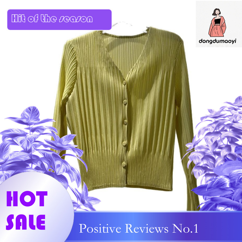 dongdumaoyi Miyake style pleated top long sleeved 2025 spring/summer temperament v collar cardigan versatile short jacket slimming shirt for women