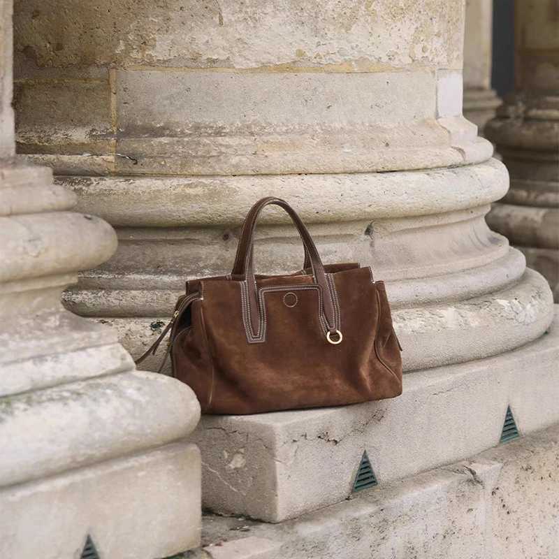 Ladies New Large Capacity Suede Tote Bag Casual Ladies Genuine Leather Shoder Bag Brand Design Autumn Crossbody Bag Z250514
