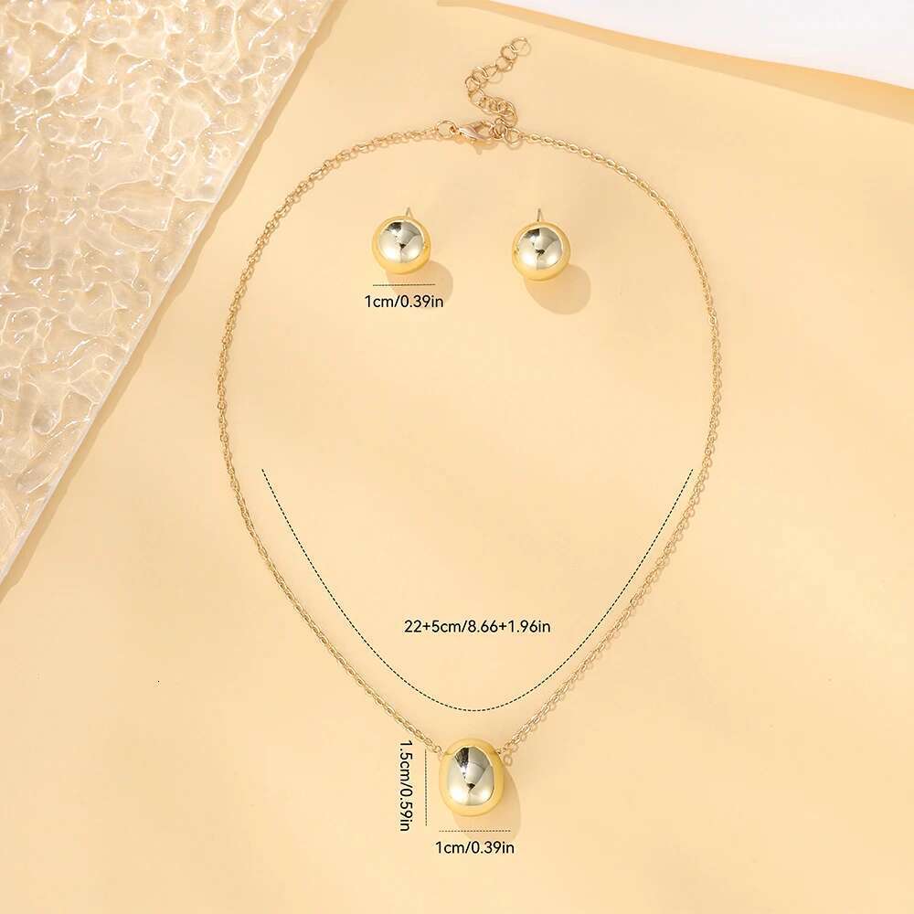 Hyperbole Big Light Glossy Gold Plated Metal Plastic Teardrop Waterdrop Necklace Earrings Set For Women Gift Jewelry