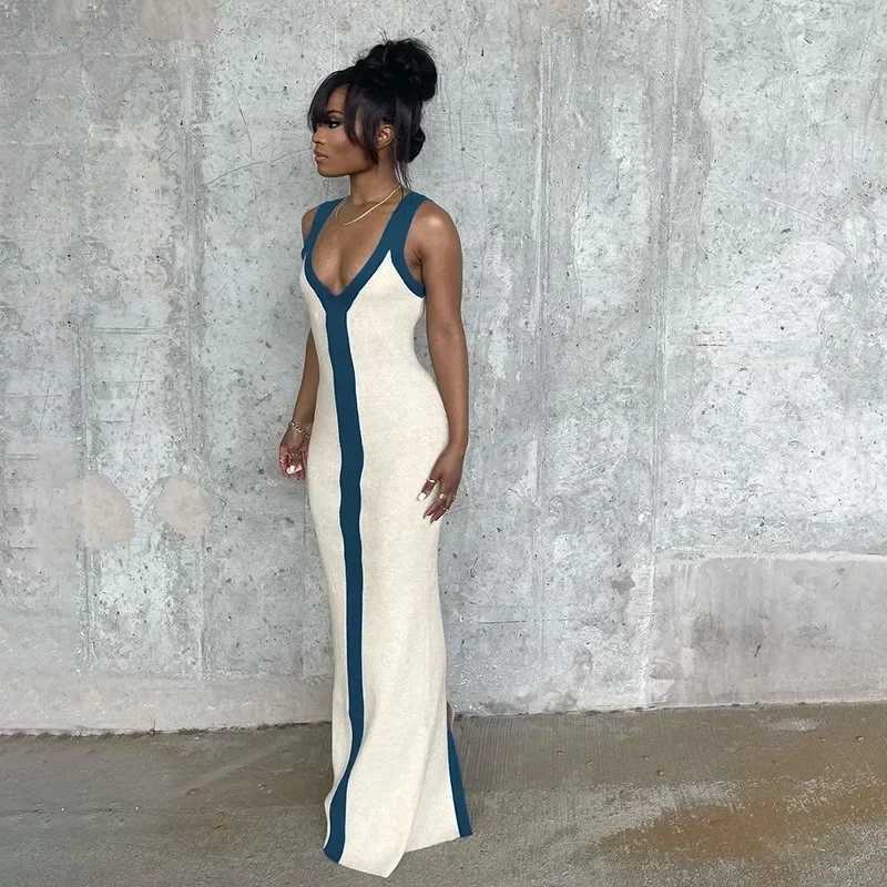 2025 Y2K INS Clothes Elegant Strap Sleeveless High Waist Slit Bodycon Evening Dress Sexy V Neck Corset Party Dress for WomenXJ250514