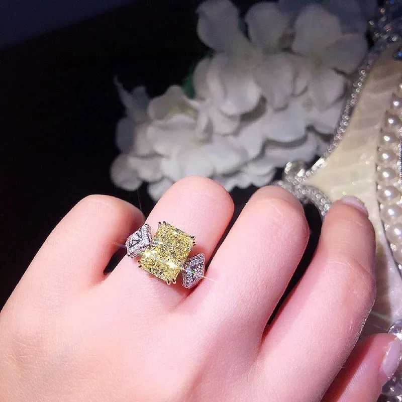 925 Sterling Silver Yellow Cubic Zirconia Square Stone Womens Ring Wedding Ceremony Party Finger Accories Statement JewelryXJ250514