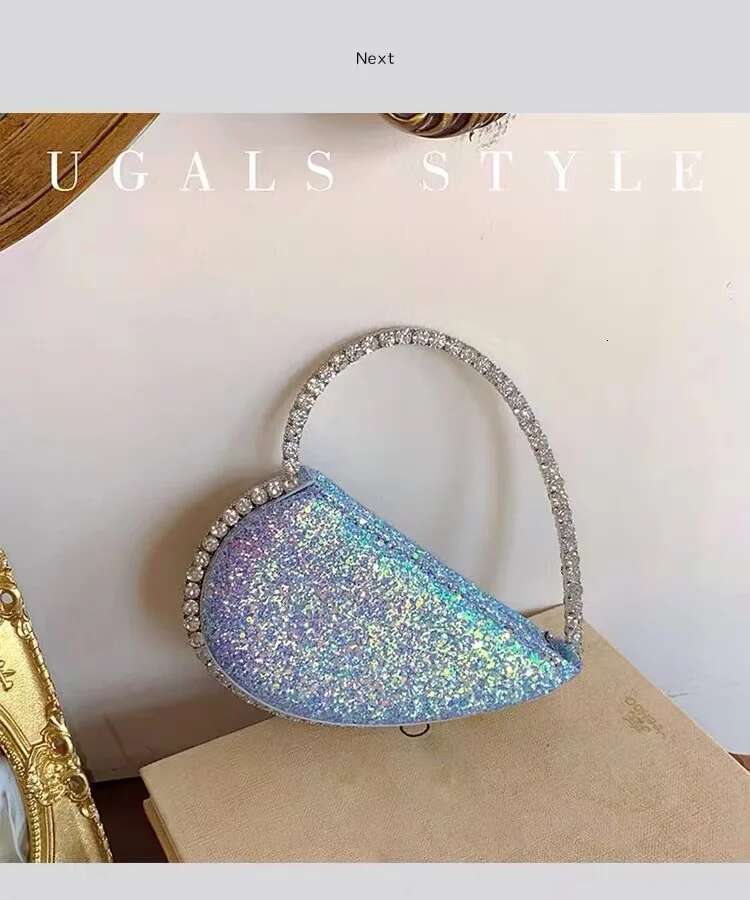 Glitter Sequins Heart Shaped Metal Handle Women Handbag Crystal Shiny Dias Evening Bag Wedding Party Clutch Purse