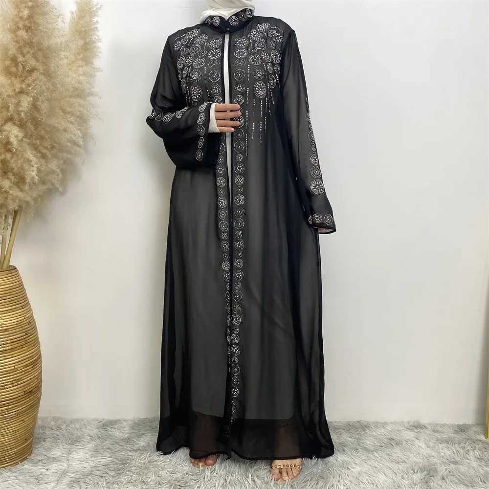 Diamond for Muslim Women Chiffon Open Cardigan Abaya Kimono Maxi Dress Turkey Dubai Arab Kaftan Eid Party Morocco Gowns Jalabiya X250514