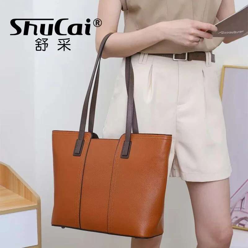 Genuine Leather Handbags High Quality Girls Vintage Fashion Large Capacity Travel Shopping Leisure Shoulder Bags