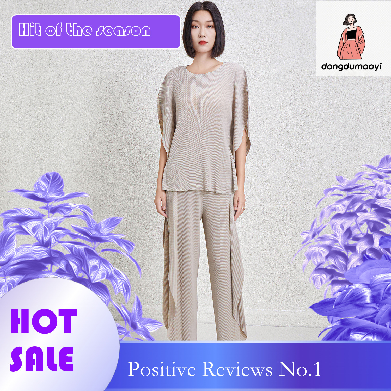 dongdumaoyi Miyake Fashion Life Simple Round Neck T-shirt 2025 Spring/Summer New Style Fish Scale Fold Loose Top Irregular Pants Cover
