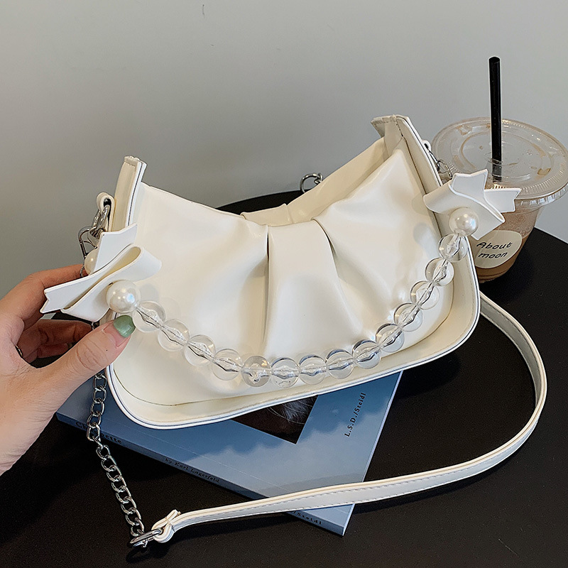 Free Delivery Designer Bag Leisure Chain White For Women 2025 Autumn New Trendy And Casual Style Armpit Pleated Cloud Crossbody Luxury Bag