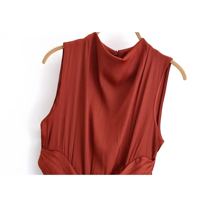 HipSeam Midlength Dress Women Spring Sleeveless Opening n Silk Texture Female Midi Dresses Lady Chic Party 250514