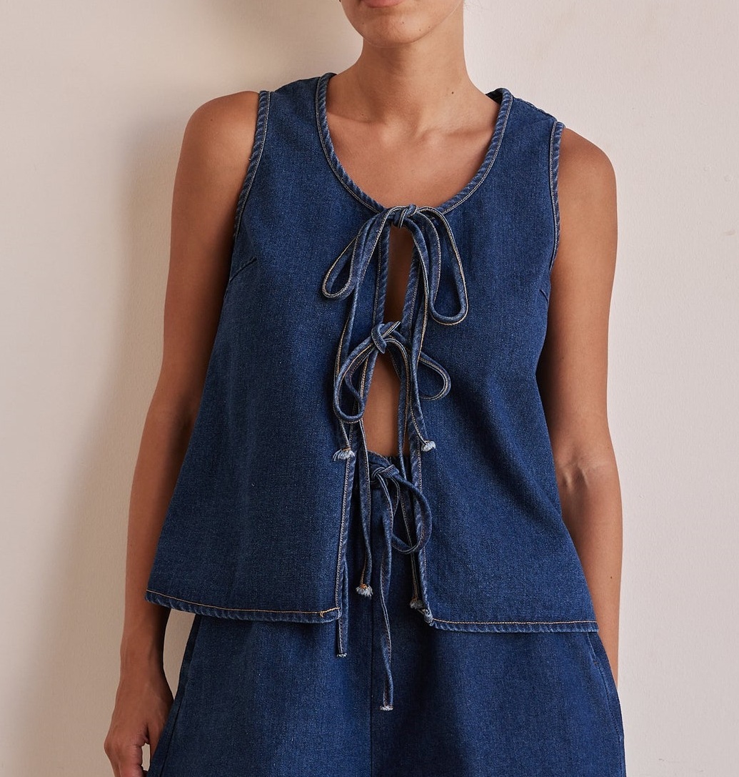 Summer fashion casual sleeveless lace up high waisted womens vest denim suit shorts