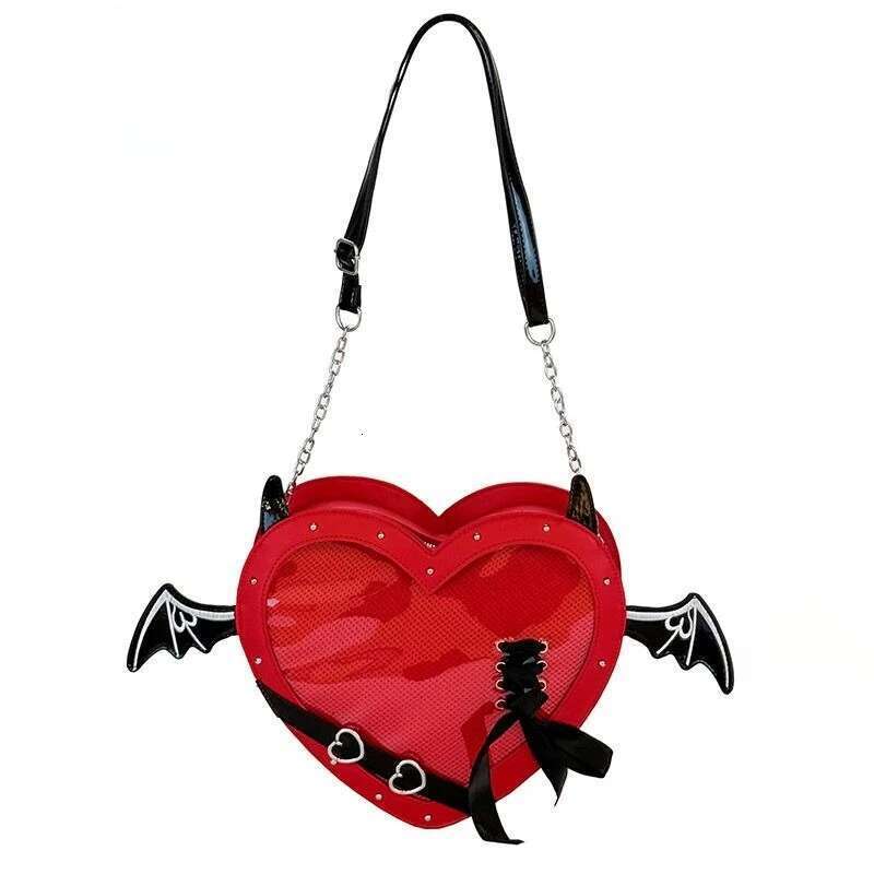 Y2k Aesthetic Punk Belt Gothic Wings Shoulder Handbags Kawaii Heart Bandage Bow Underarm Bag Transparent Fashion Sweet Ita Bags