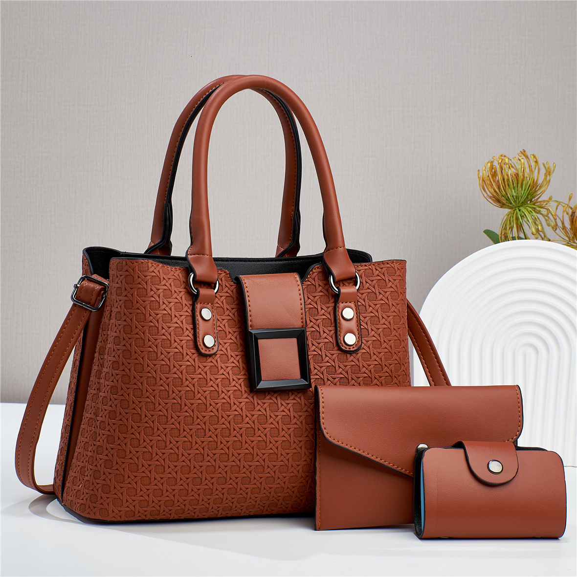 Free shipping 2025 new designer bag Three piece with texture large capacity, fashionable and atmospheric women's one shoulder crossbody