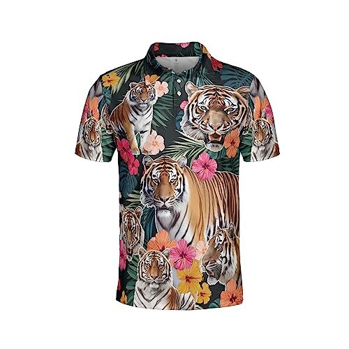 Mens Polo shirt Tiger Polo Shirts for Men Women - Mens Polo Shirts Short Sleeve 3D Print Wild Animal Funny Golf Polo Dry Fit Set 6