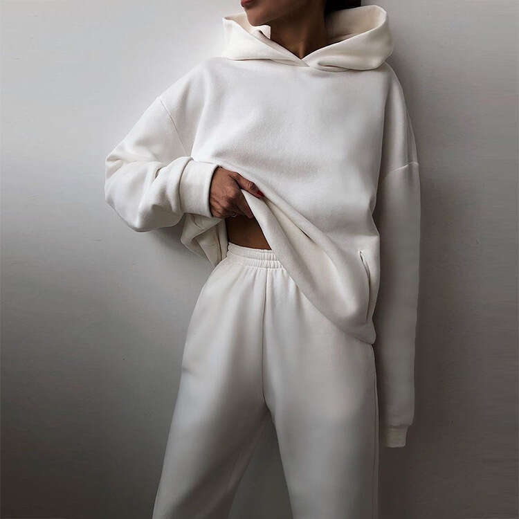 2025 Spring Womens Solid Color Casual Fashion Pants Thickened Sports Hoodie Set for Women Gentle Wind Non-ironing Long Versatile New Pattern New Arriv