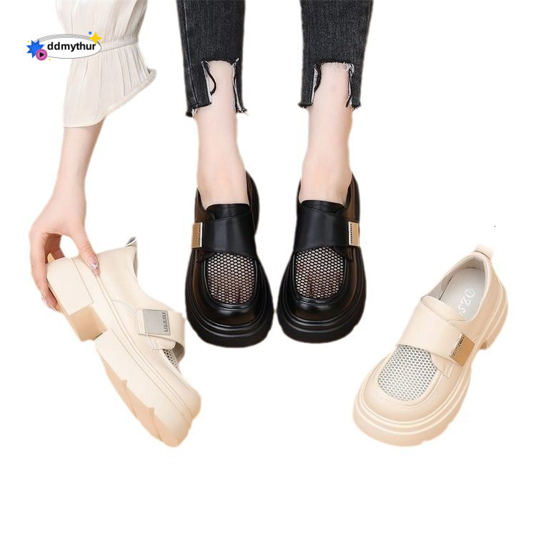Breathable work breathable loafers for women 2024 summer new Velcro single thick sole mesh small leather shoes ddmythur