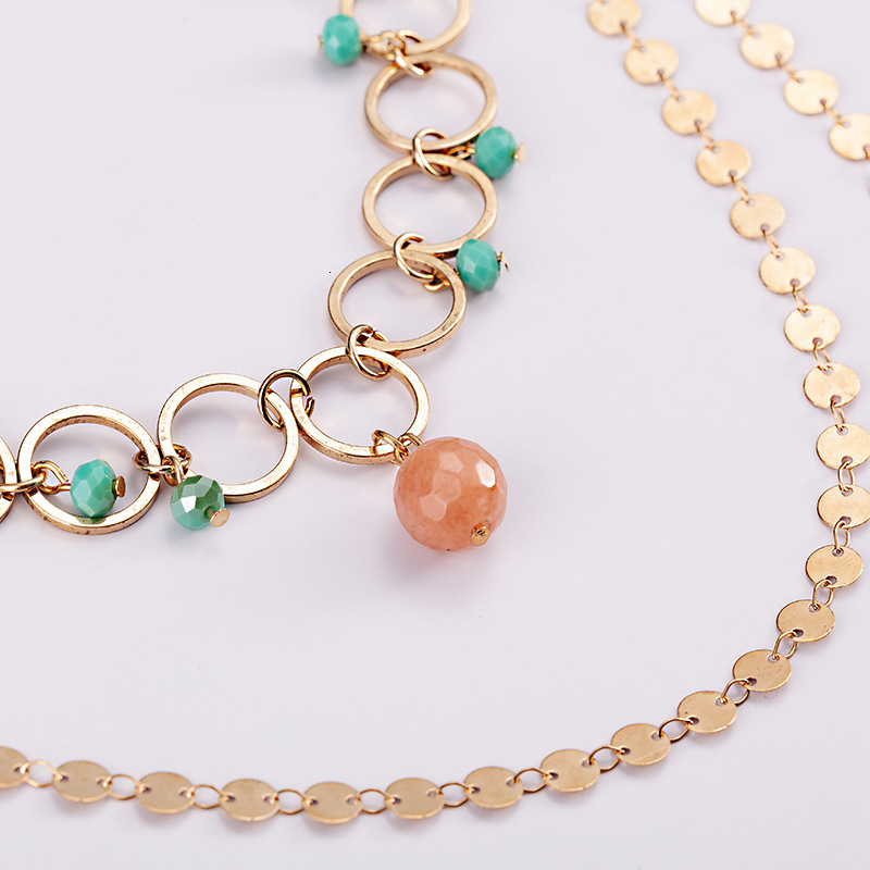 New Agate Copper Ring Crystal Multi Layer Necklace