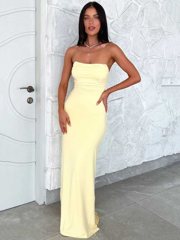 Mozision Strapless Backless Lace-up Maxi Dress For Women Summer New Off-shoulder Sleeveless Bodycon Club Party Long DressXJ250514