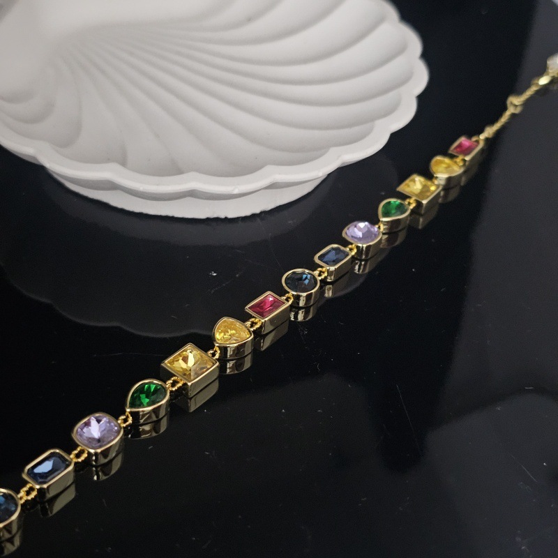 Elegant Crystal Charm Bracelet Colorful Geometric Design for Womens Fashionable Summer Jewelry Z250910