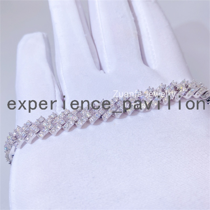 Buss Down Stylish 10mm Hiphop 925 Sterling Silver Hand Prong Setting Iced Out D Moissanite Diamond Cuban Link Chain Bracelet