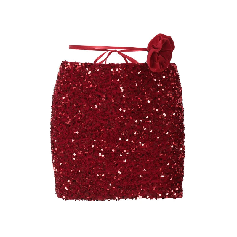 WhereMery High Waist Womens Shiny Sequin Skirts with Pocket Sexy Strappy Slim Summer Sparkly Pant Night Clubwear Mini Skirt 250514