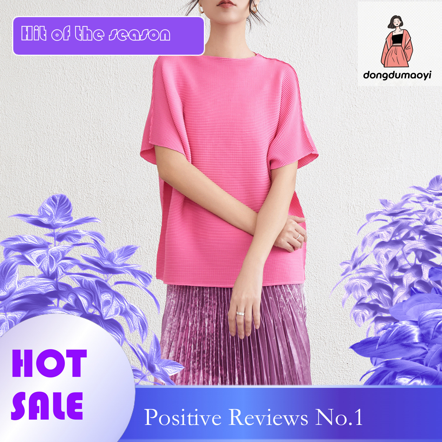 dongdumaoyi Miyake design sense loose short sleeved round neck pleated T-shirt solid color plus size western-style meat blocking top for women