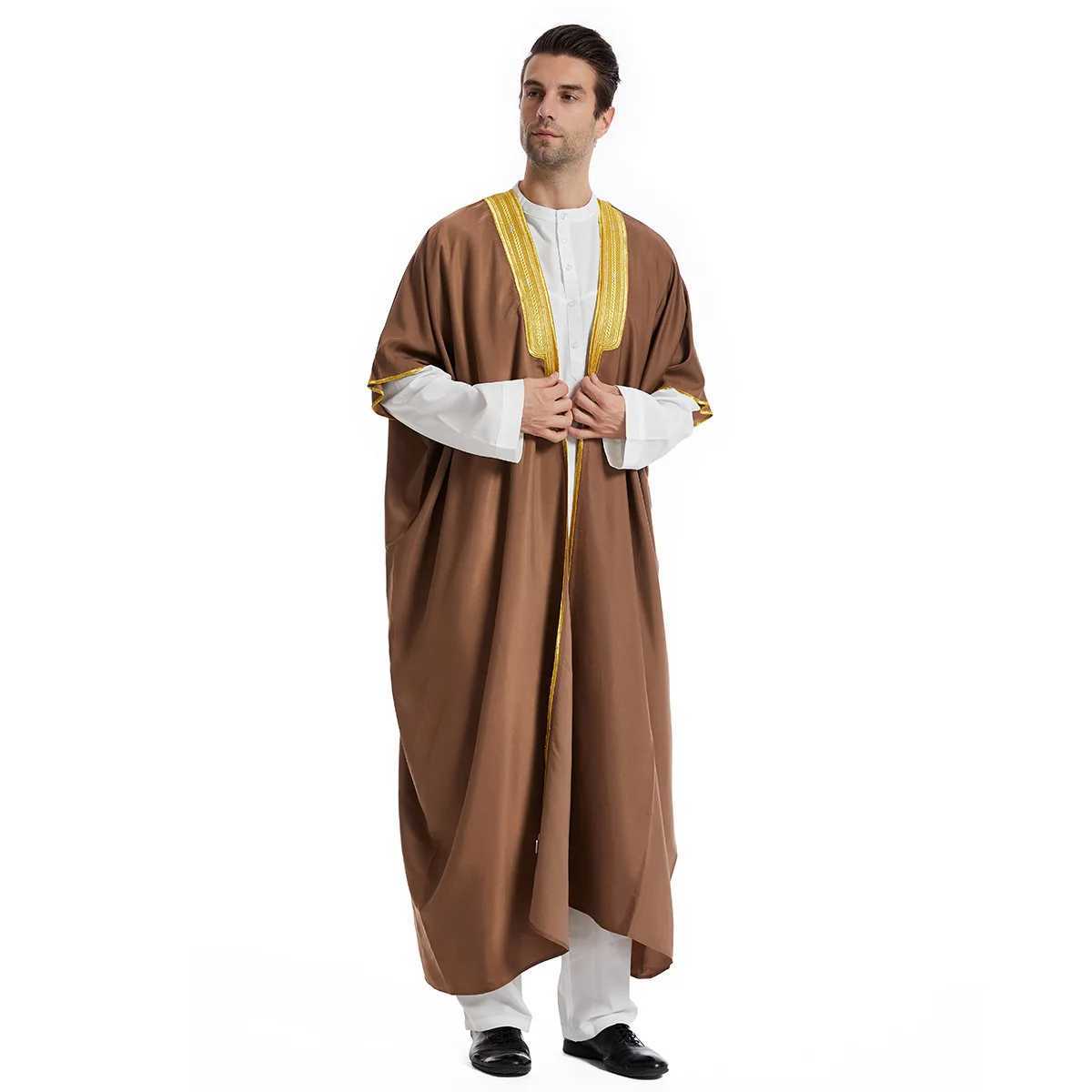 2025 Muslim Arab Men Thobe Thawb Caftan Eid Jubba Thobe Mens Cardigan Abaya Long Dress Ramadan Robe Saudi Arab Musulman Caftan Dubai X2505141