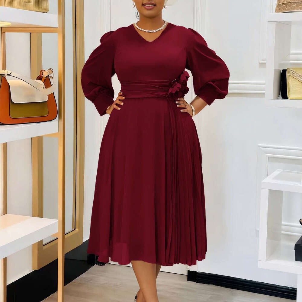 Women's Wear New Spring Fashion Temperament Elegant Solid Color A-Line Skirt Plus Size Dress