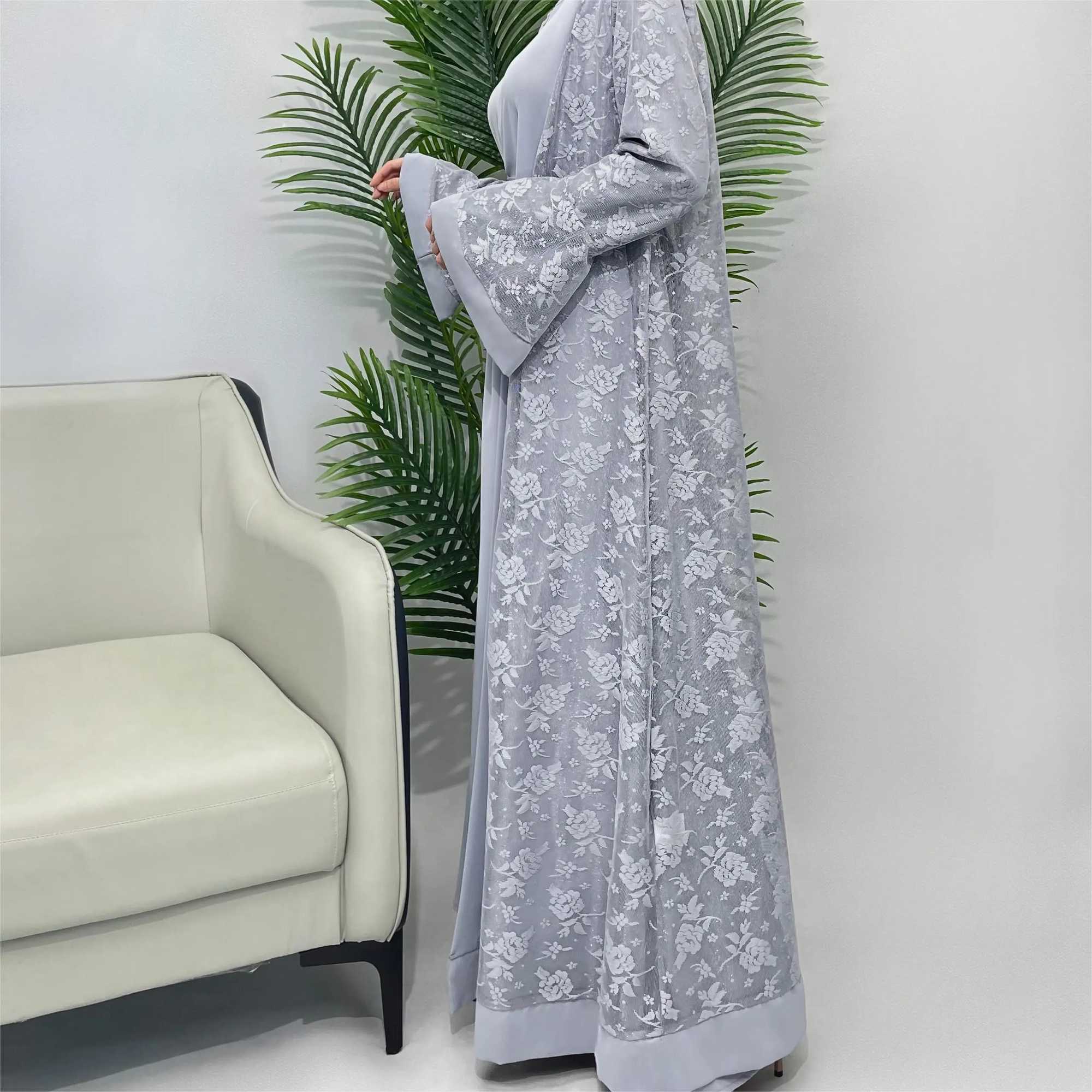 Lace two-piece outfit lace abaya inner dress and cardigan nida abaya muslim dres X250514