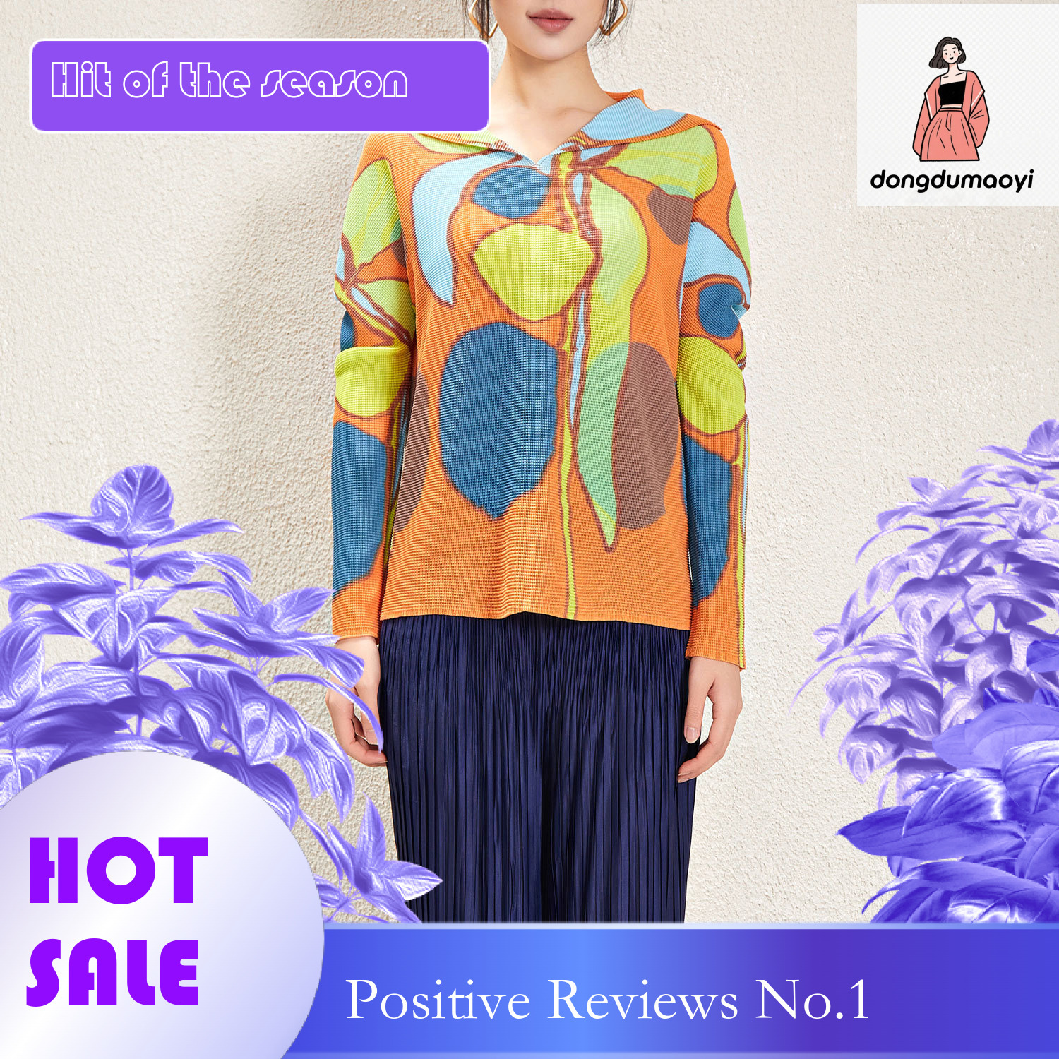 dongdumaoyi Gaoding Sanzhai counter series long sleeved t-shirt base shirt geometric print top summer women's design sense clothes thin