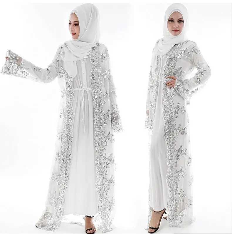 Eid Sequin Open Kimono Abaya Muslim Women Cardigan Dresses Ramadan Turkey Dubai Kaftan Islam Arab Robe Belted Jalabiya Caftan X250514