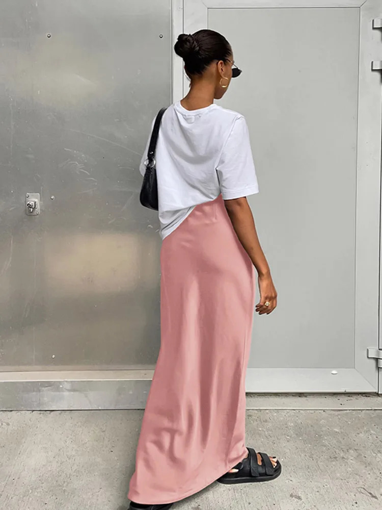 Elegant Satin Black Trumpet Skirts Fashion Slim High Waist Women Female Solid Office Long Skirt Spring Summer 250514