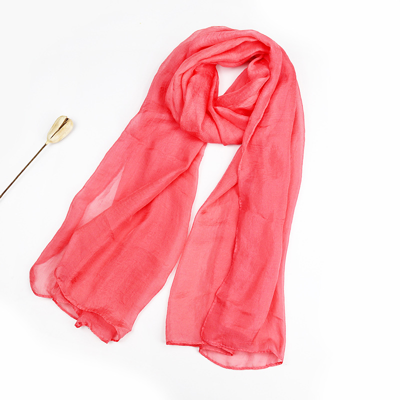 K716 Autumn and winter scarf new Korean version of large solid color silk scarf imitation silk beach towel women's scarf pleated chiffon scarf