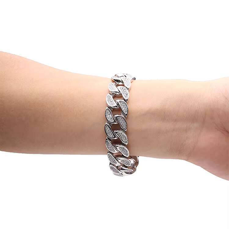 Hip hop 18mm Miami Thick Cuban Link Iced Micro Lay CZ Brass Pure Sier Bracelet Men's Jewelry Gift