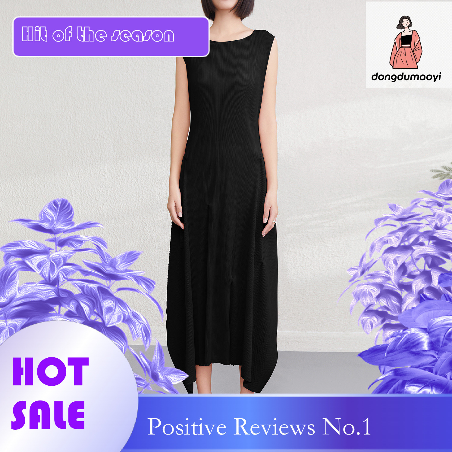 dongdumaoyi Miyake s new pleated dress with irregular temperament for women clothing in the summer of Round neck sleeveless slimming long skirt