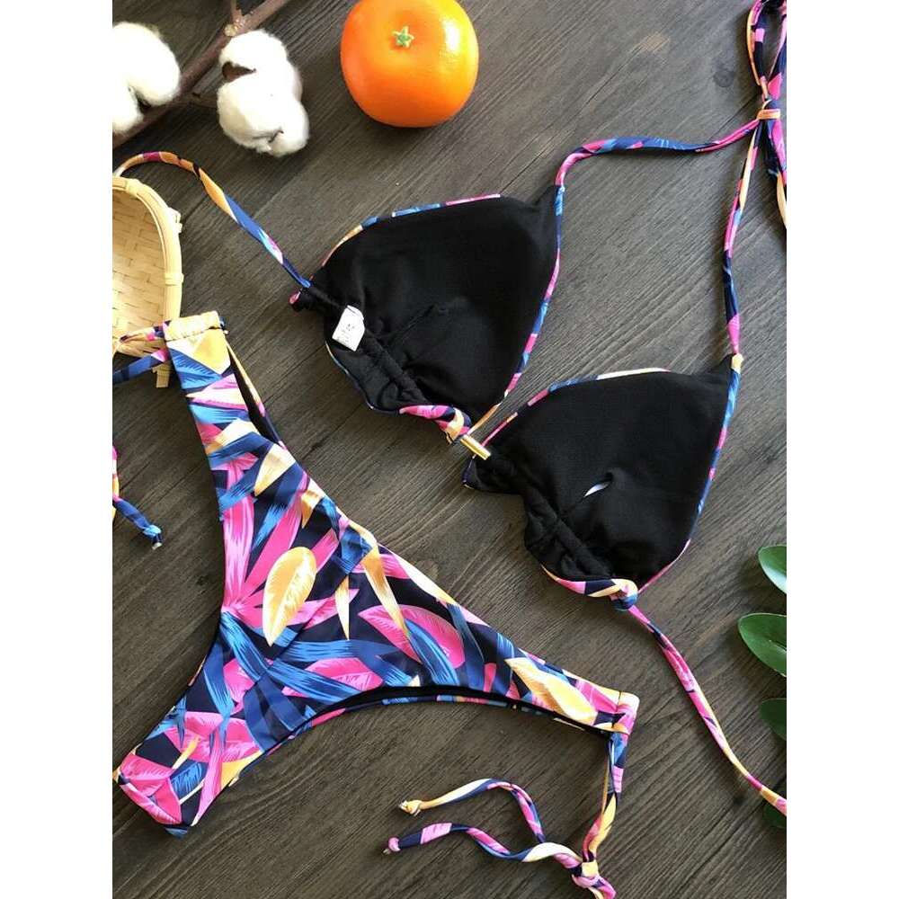 RUOTONGSEPT Sexy Micro Bikinis Set 2022 New Swimsuit Women Feather Print Bandage Swimwear Female Bathing Suit Brazilian Biquinis