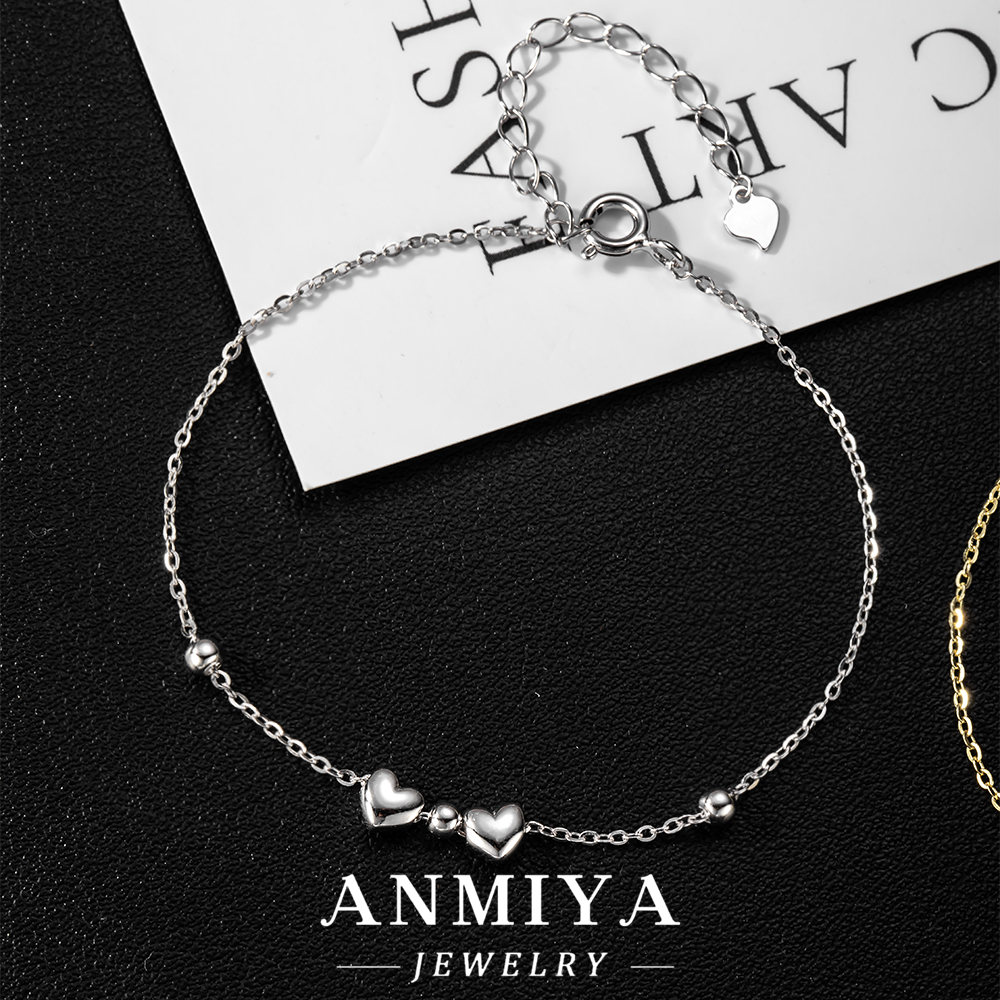 Valentine S925 Silver Jewelry Romantic Heart Bead Bracelet, Heart Shape Jewelry for Anniversaries