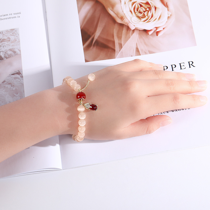 New Cat's Eye Stone Red Agate Crystal Bracelet Women's Small Pendant Buddha String Bead Couple Hand Jewelry