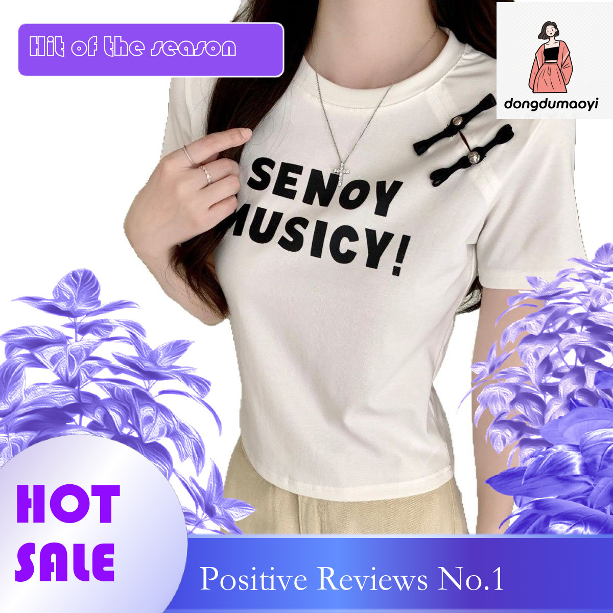 dongdumaoyi Chinese diagonal buckle shoulder sleeved T-shirt for women's summer 2025 new style letter niche print versatile short top