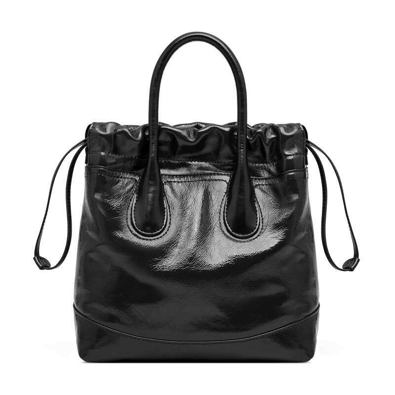 Song's Niche Top Layer Cowhide Drawstring Handbag, Single Shoulder Crossbody Bucket Pleated Bag, Genuine Leather Women's Bag