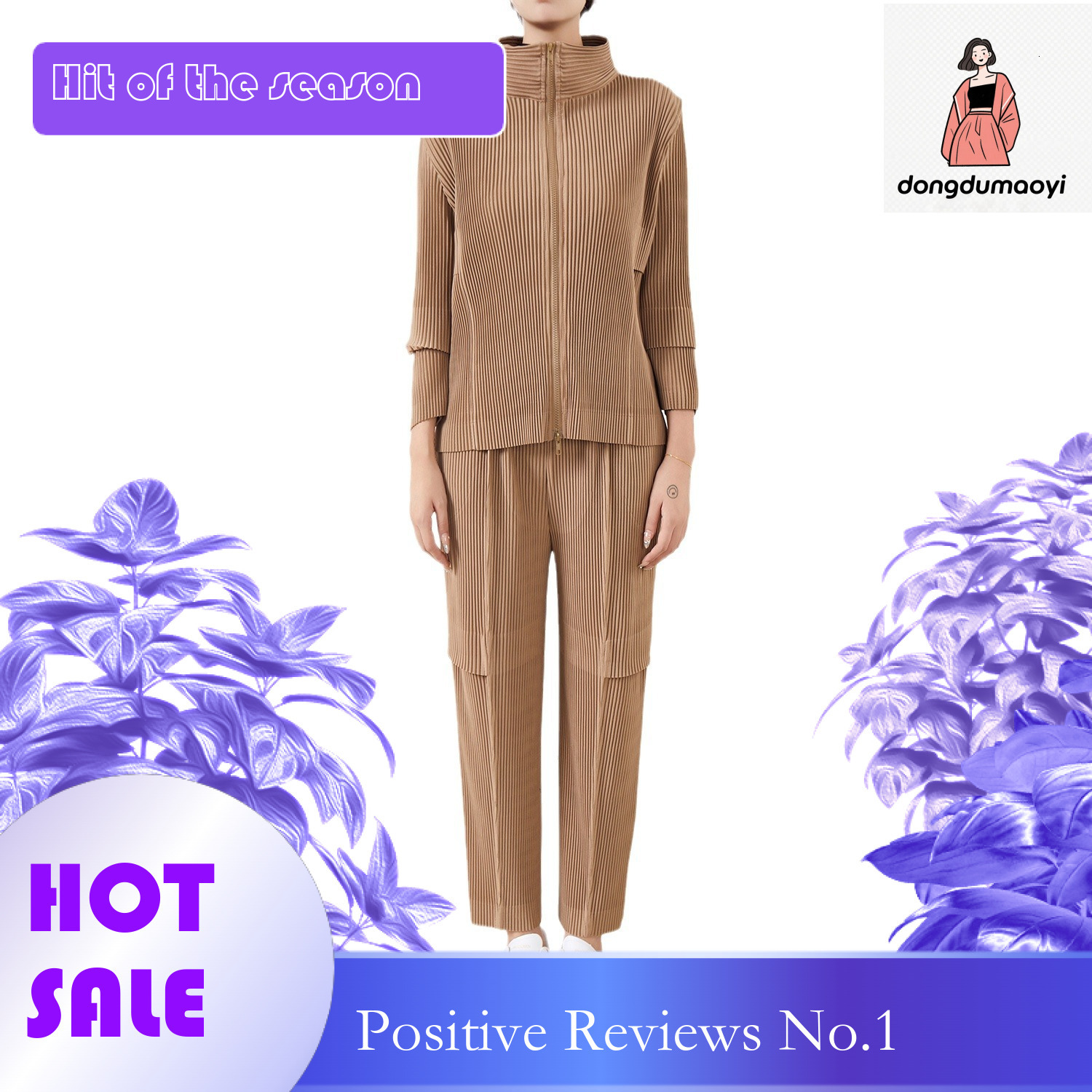 dongdumaoyi OEM small order autumn and winter thick fashion casual shirt short jacket straight leg pants pleated two-piece set