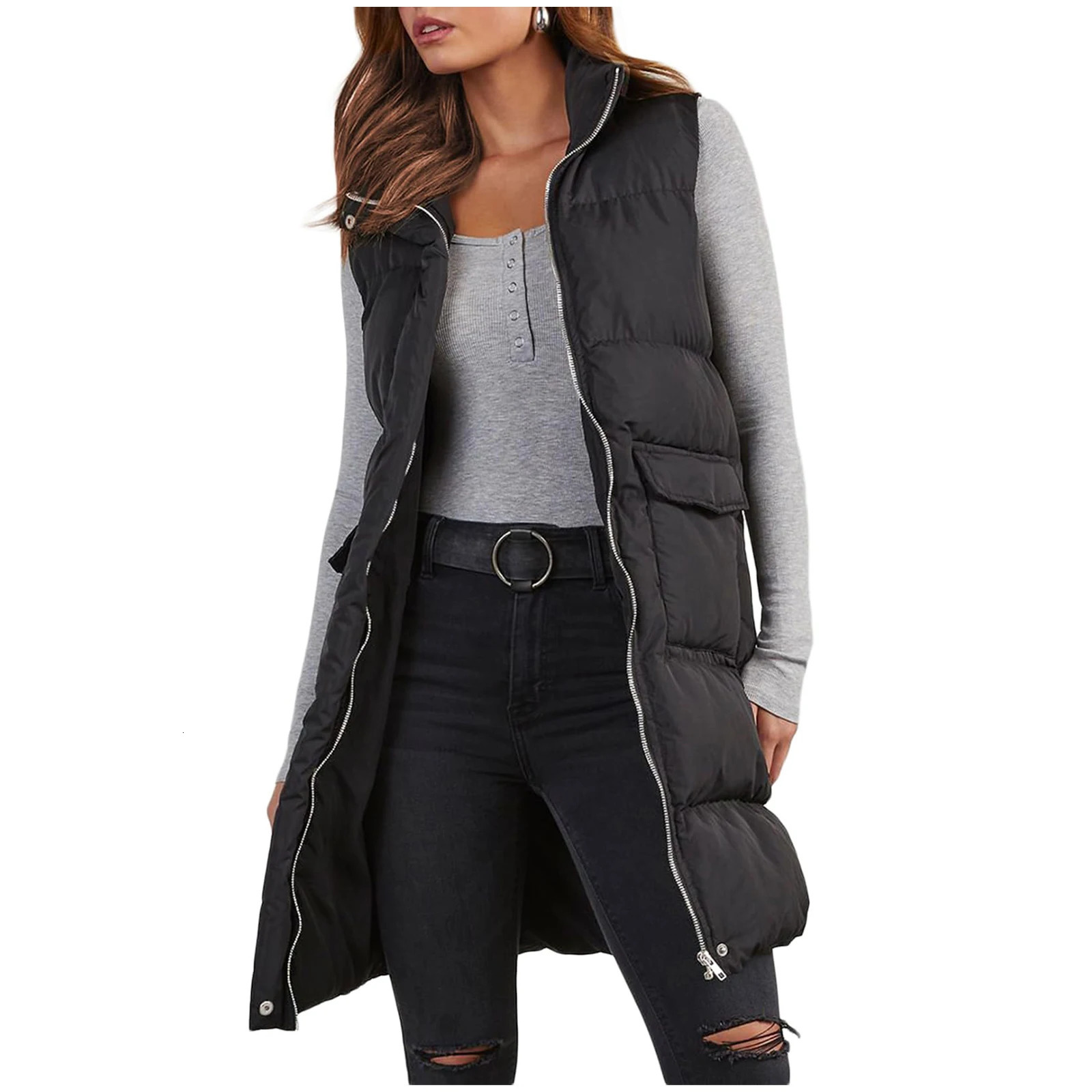Long with Hood Outdoor Vest Down Womens Jacket Quilted Coat Sleeveless Winter Light Weight Sweaters 250506