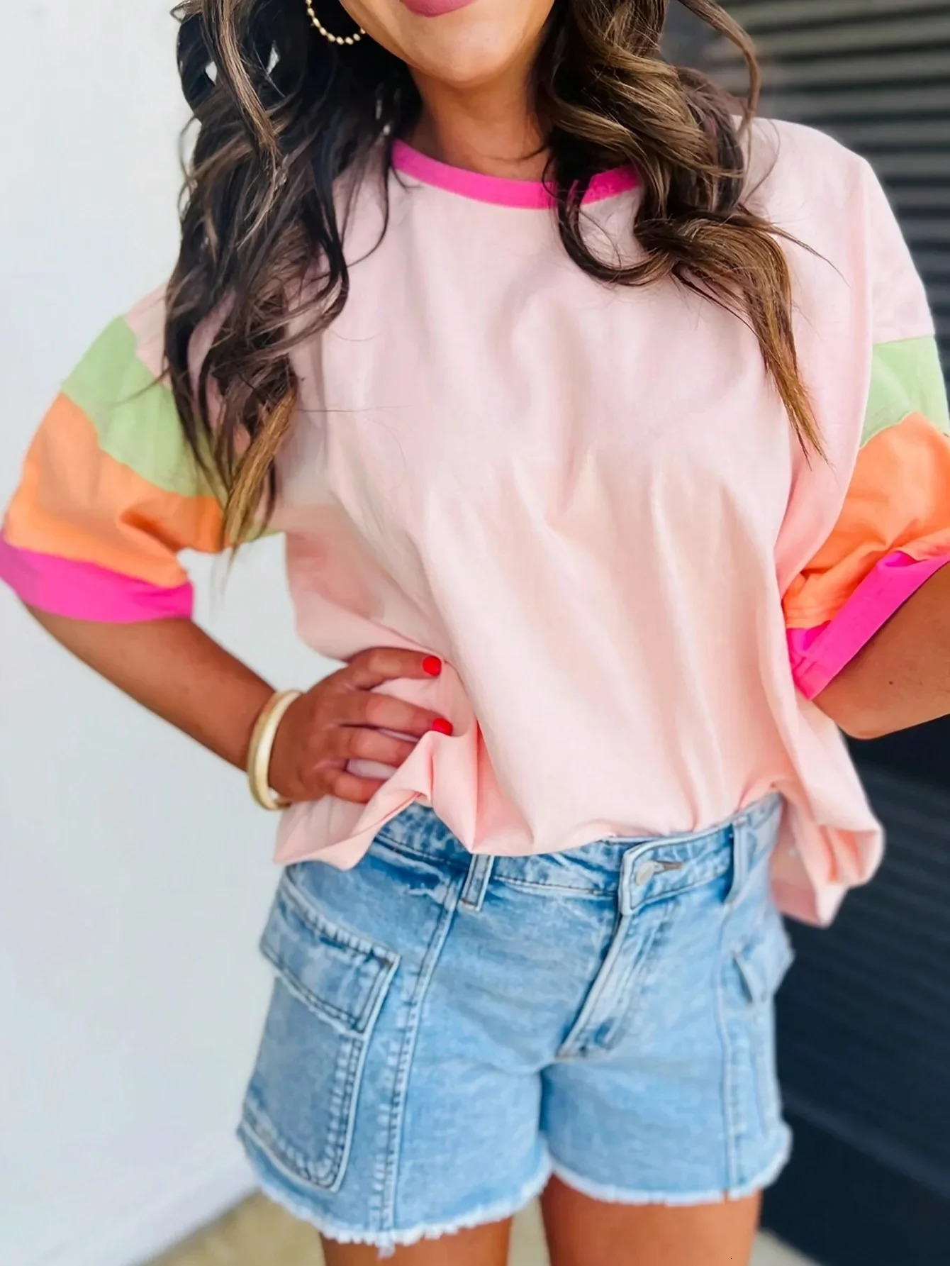 Plus Size 1XL5XL Pullover ONeck Half Sleeve Tops Women European and American Casual Style Loose Tshirts Tees 250514