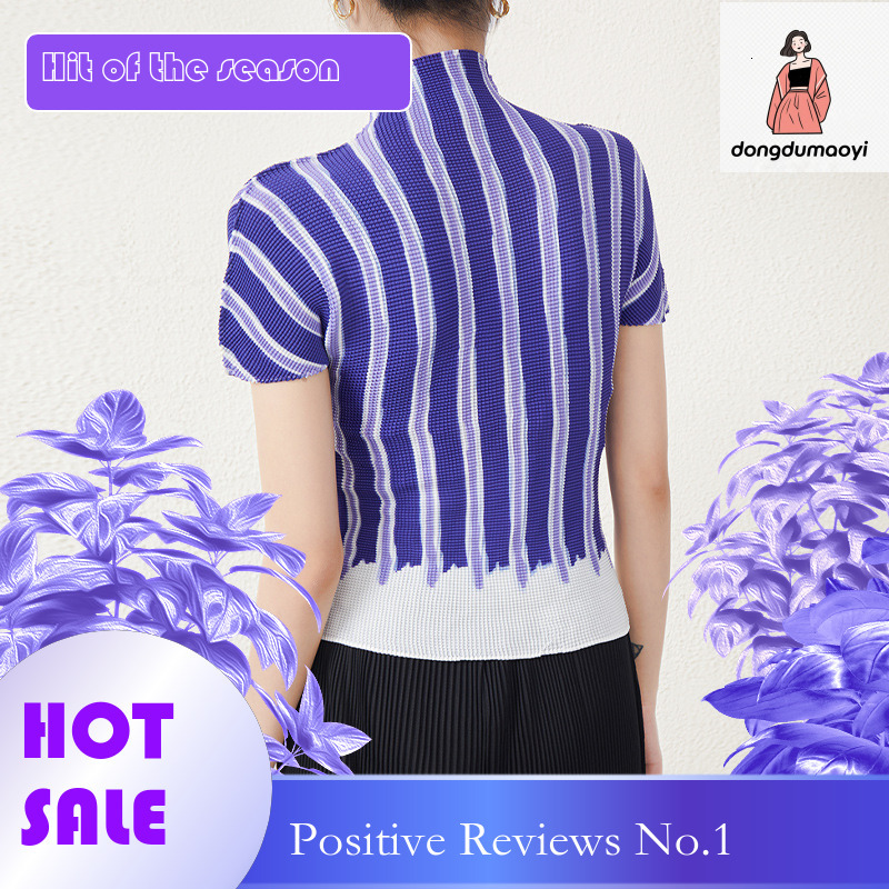 dongdumaoyi Wrinkled top women's 2024 summer new semi high neck slim fit and slimming chiffon versatile niche short sleeved T-shirt